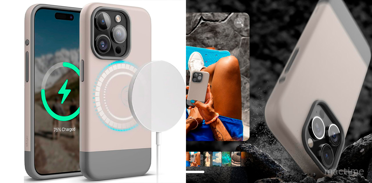 Чехол Elago GLIDE цвета камня с серыми элементами для iPhone 15 Pro